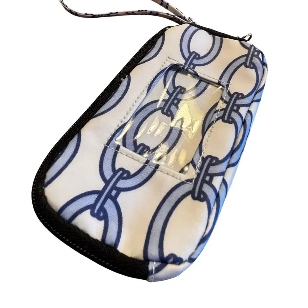 Scout zip around wristlet wallet in blue & white chain pattern with ID window
